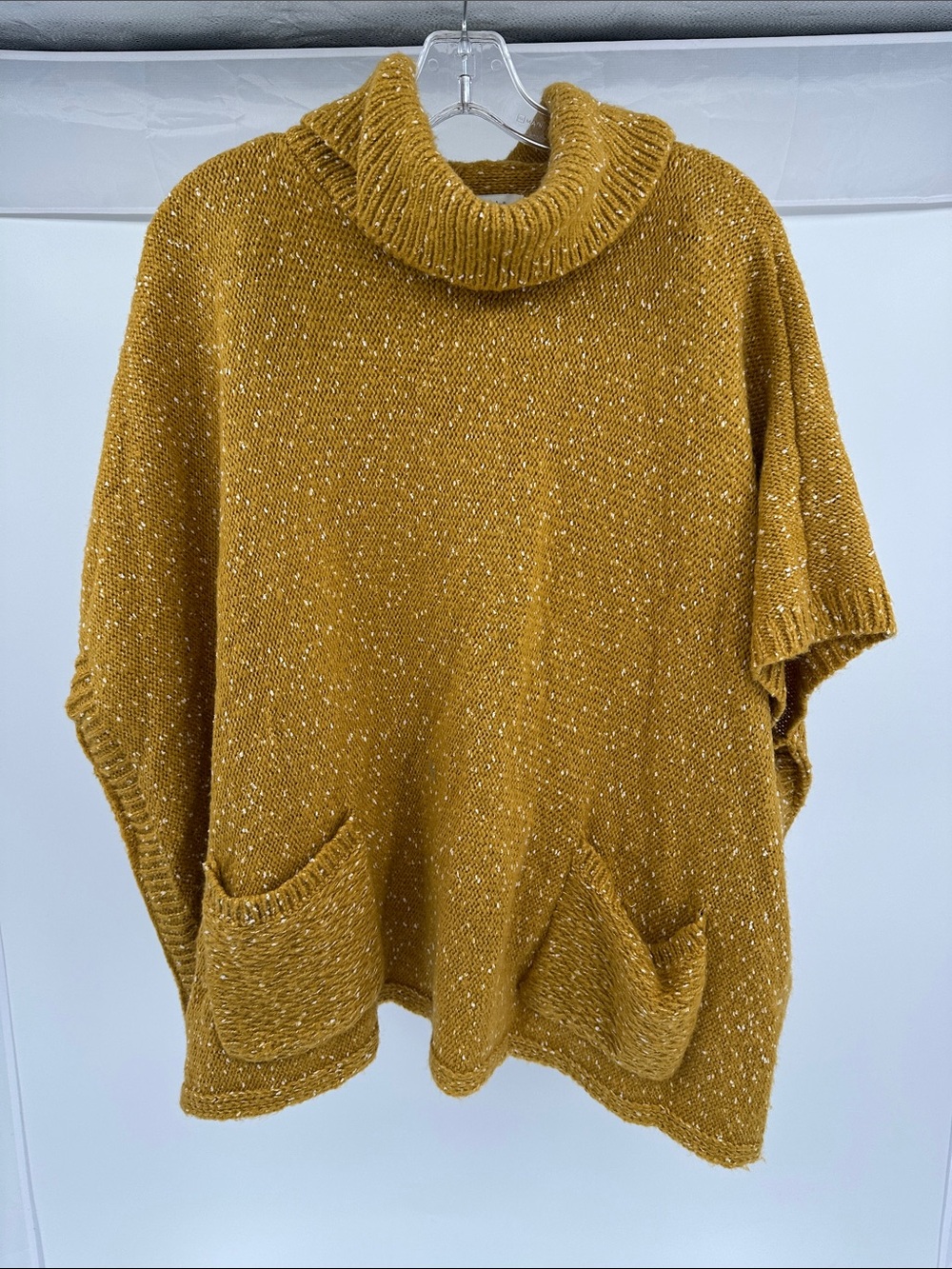 Francesca's Collections Mustard Turtleneck Pocket Poncho Sweater